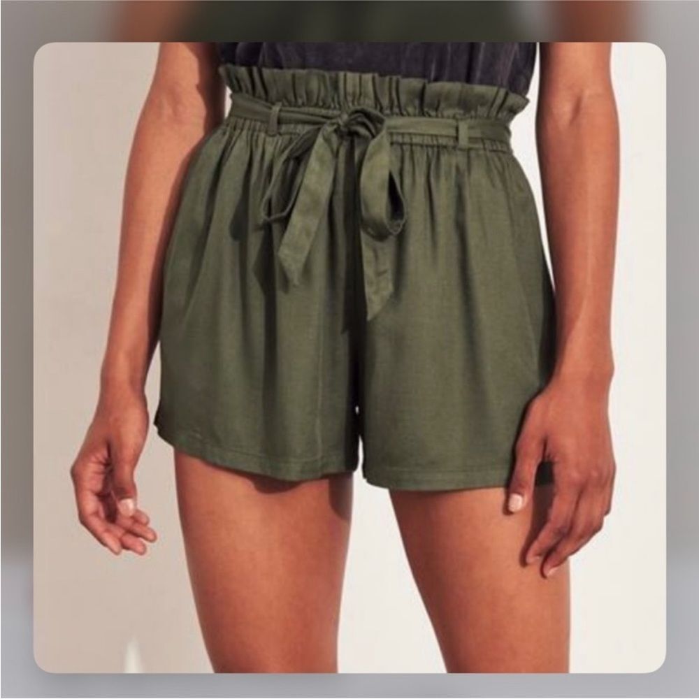 Hollister Ultra High Rise 100% Viscose Summer Green Shorts Tie Waist Women XS